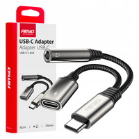 Adpater rozgałęźnik USB-C na USB-C + Mini Jack 3.5mm 10cm AMIO-04295