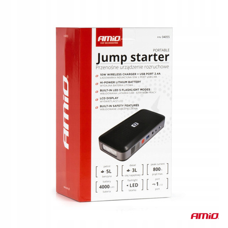 Urządzenie rozruchowe booster jump starer powerbank 12V 12Ah 800A AMIO 4055